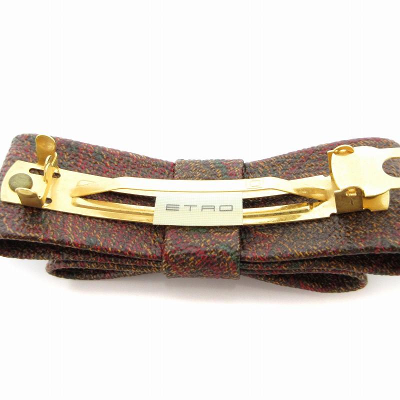 ETRO エトロ ヘアアクセサリー リボンバレッタ ペイズリー柄 茶