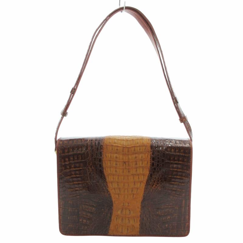 ノーブランド ハンドバッグ ショルダー 肩掛け ワニ革 クロコダイル  