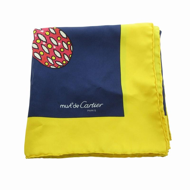 Cartier（カルティエ） スカーフ チーフ ジュエリー柄 絹 シルク 青