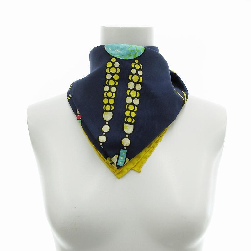 Cartier（カルティエ） スカーフ チーフ ジュエリー柄 絹 シルク 青