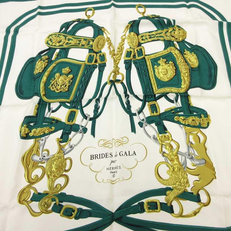 美品　エルメス　カレ 90 BRIDES de GALA　スカーフ　緑　グリーン 美品 エルメス カレ 90 BRIDES de GALA スカーフ 緑 グリーン