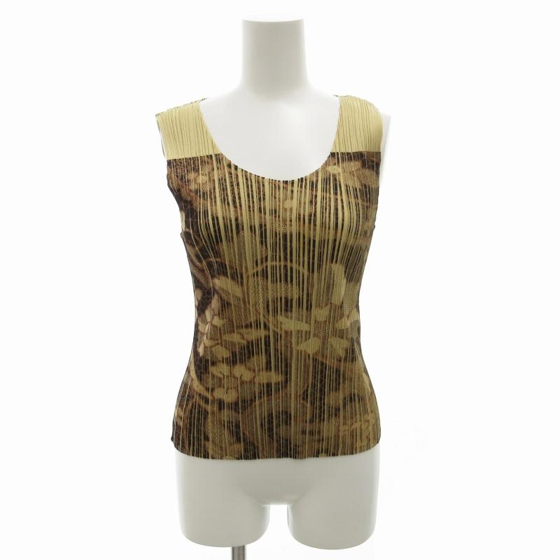 イッセイミヤケ プリーツプリーズ ノースリーブカットソー スタンドカラー