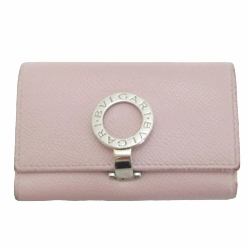 美品 BVLGARI ブルガリ キーケース 6連 ピンク シルバー ロゴクリップ