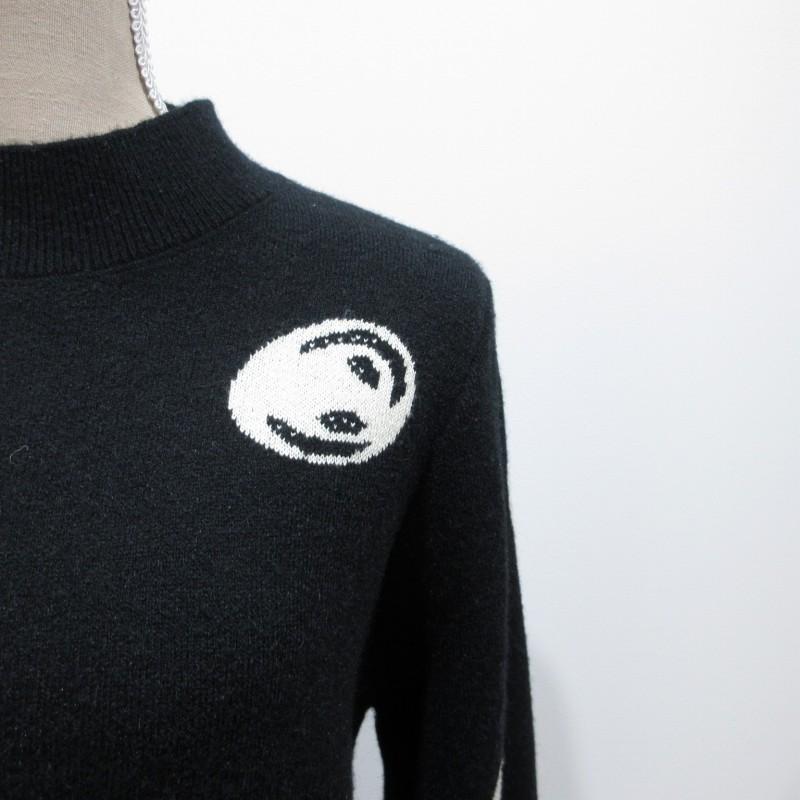 【美品】フォクシー ニットワンピース 袖口プリーツ ひざ丈 長袖 黒ブラック 美品】フォクシー ニットワンピース 袖口プリーツ ひざ丈 長袖 黒