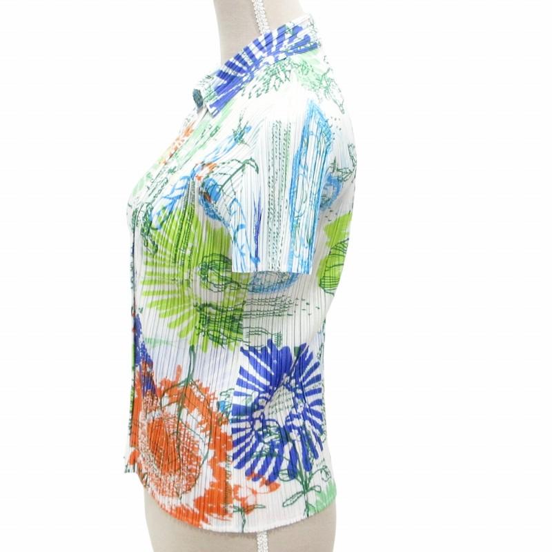 【中古】プリーツプリーズ イッセイミヤケ 美品 07SS シャツ 花柄 フラワープリント グラフィティ 半袖 3 約L 白 系 プリーツプリーズ PLEATS PLEASE イッセイミヤケ 美品 07SS シャツ 花