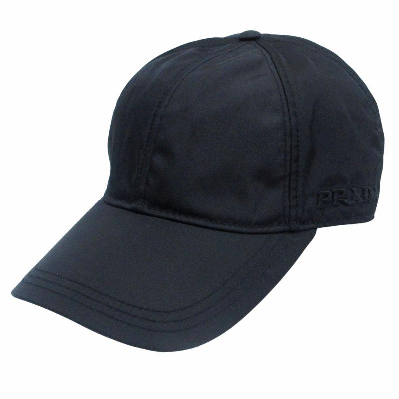 プラダ　ナイロン　キャップ　ブラック PRADA】ナイロン キャップ 無地 ロゴ 帽子 ブラック 送料込 (PRADA
