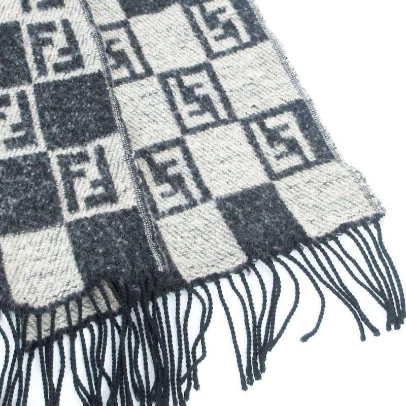 FENDI フェンディ cravatte マフラー ズッカ柄 ロゴ チェック フリンジ  