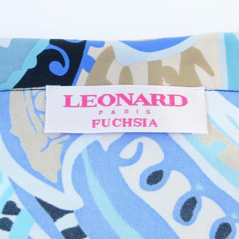 【中古】レオナール LEONARD PARIS FUCHSIA ワンピース ペイズリー柄 総柄 開襟 ナイロン 長袖 膝丈 38 約S 青 系 LEONARD（レオナール） LEONARD PARIS FUCHSIA ワンピース ペイズリー
