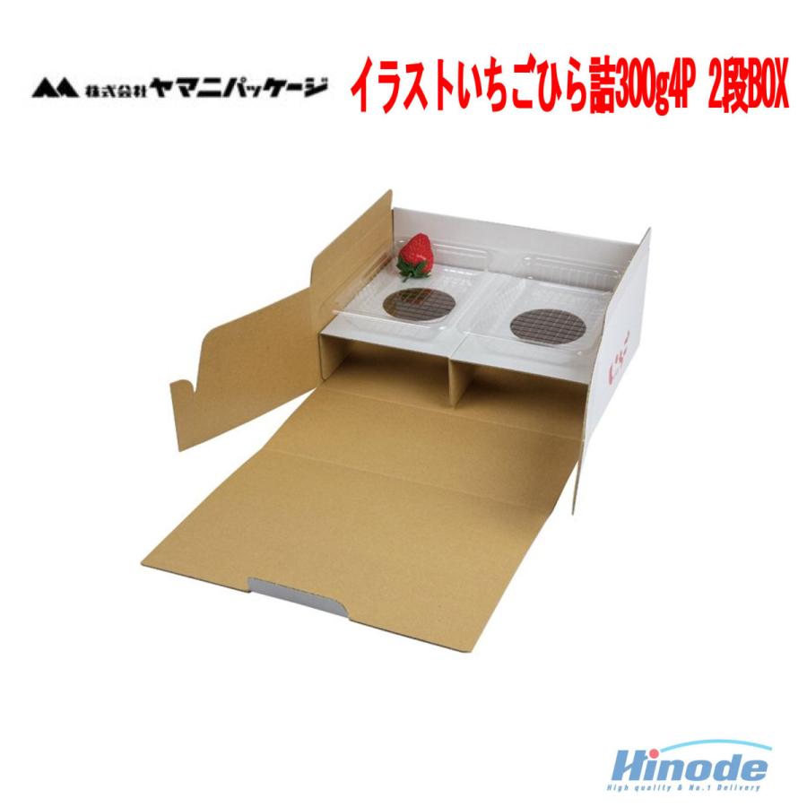 ヤマニ L-2503 イラストいちご平詰 300g 4パック用 2段BOX 50組 (H