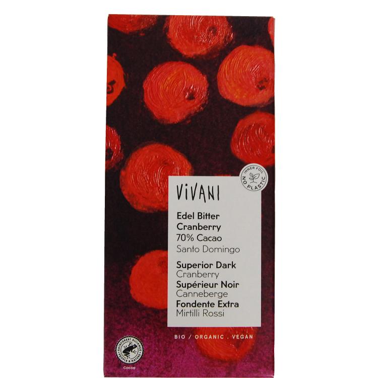 ViVANI オーガニッククランベリーダークチョコレート 80g 10枚　有機カカオ70％ 乳化剤不使用 ドイツのチョコレート バレンタイン ホワイトデー お返し ギフト