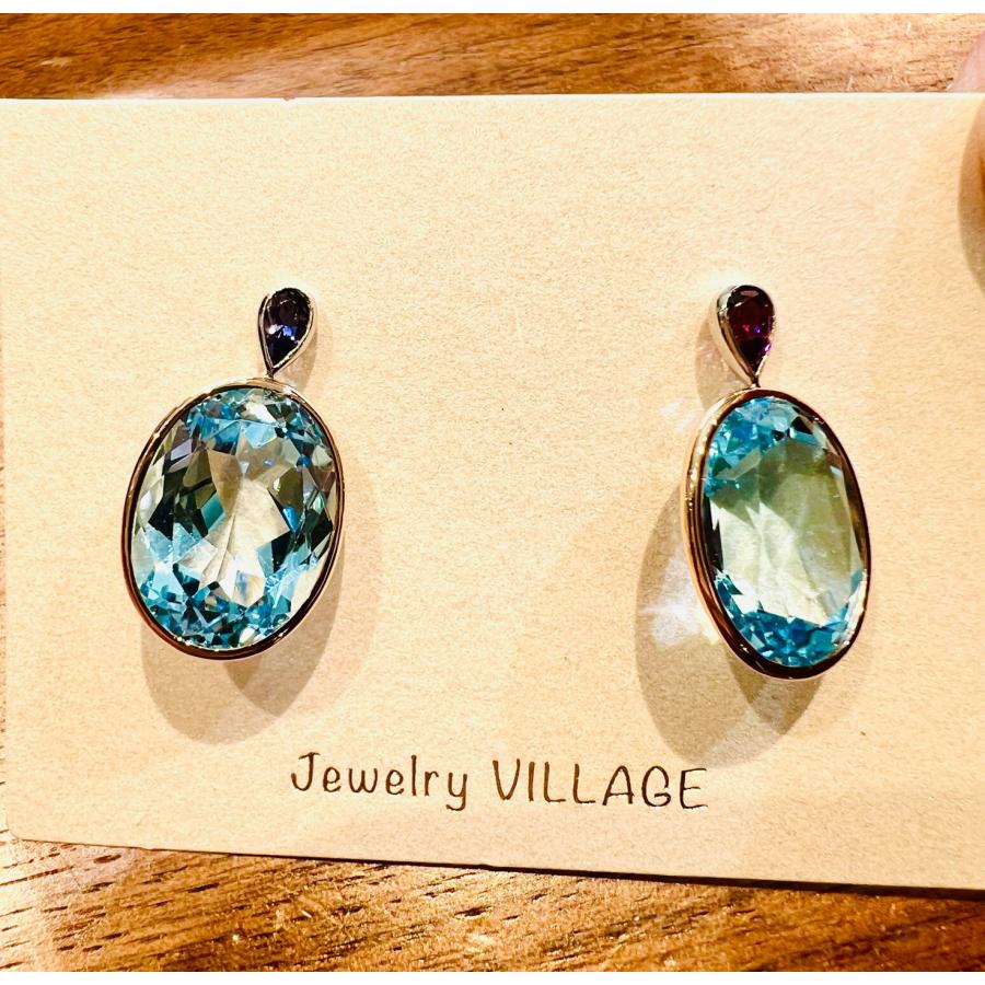 ☆爽快な青色☆ブルートパーズ&スピネルピアス☆Pt900/K18PG 1.68g BT11.717/11.906ct スピネル0.16/0/30ct ve2373ayhの画像