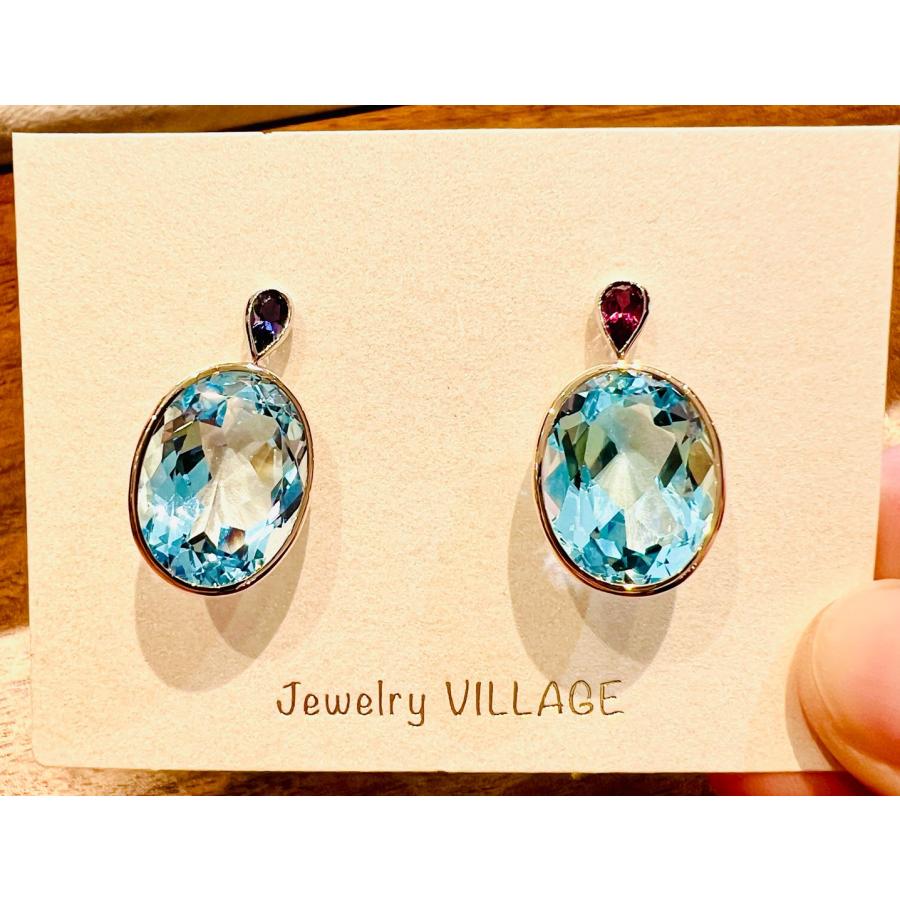 ☆爽快な青色☆ブルートパーズ&スピネルピアス☆Pt900/K18PG 1.68g BT11.717/11.906ct スピネル0.16/0/30ct ve2373ayhの画像