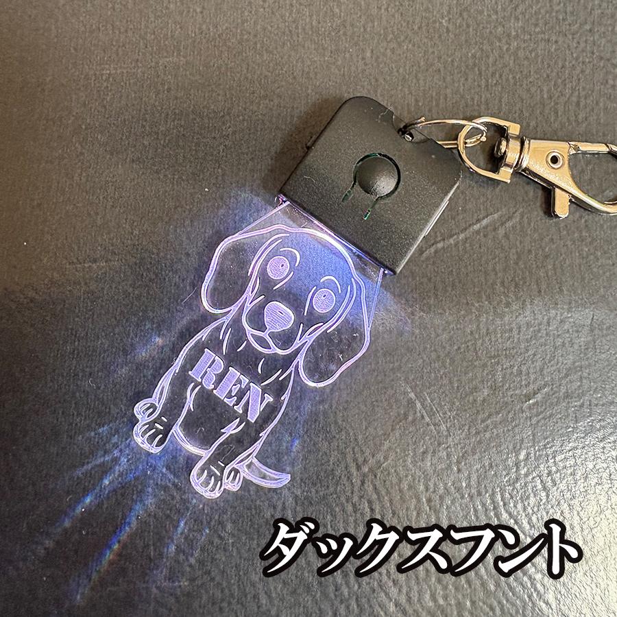 犬 キーホルダー 光る 名入れ ネームプレート 名札 チャーム 首輪 LED
