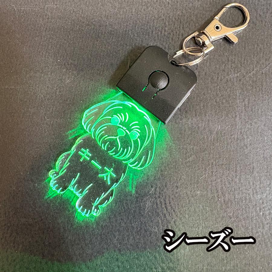 犬 キーホルダー 光る 名入れ ネームプレート 名札 チャーム LED