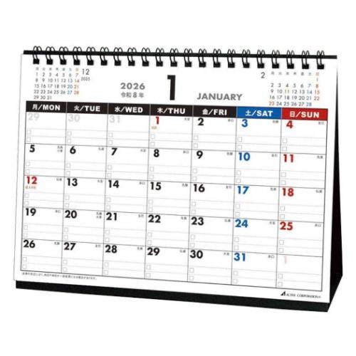 2026 Calendar 卓上カレンダー2026年 月曜始まり スケジュール