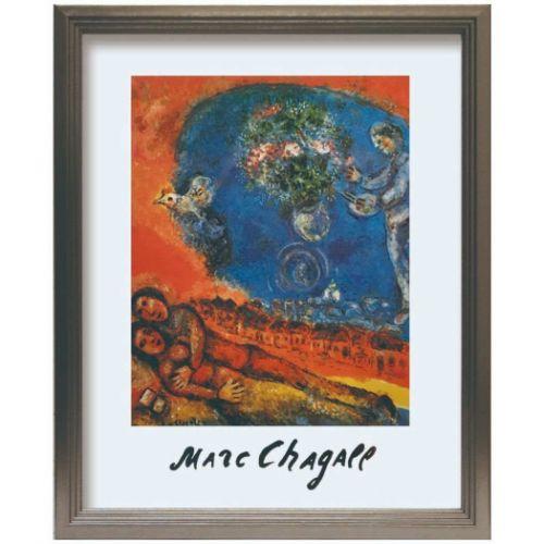 マーク シャガール アートポスター【額縁付き】 Marc Chagall アートポスター シャガール Couple of lovers on a red