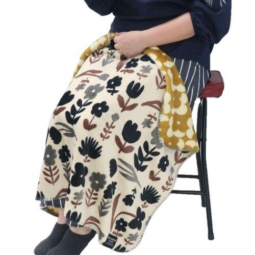 毛布 リバーシブルブランケット シルエットフラワー ナチュナル