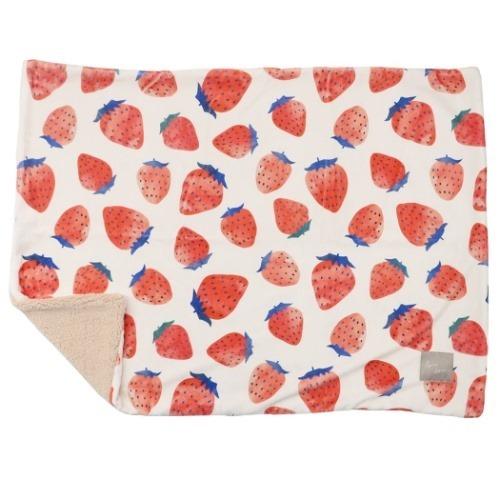 イチゴワールド ボア付き デジプリ ブランケット ひざ掛け毛布