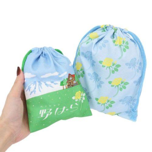 巾着袋 きんちゃくポーチ2枚セット 野ばら レトロノーム Green Flash