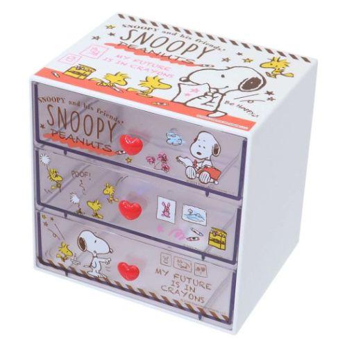SNOOPY（スヌーピー） 3段チェスト 卓上収納 ホワイト ピーナッツ