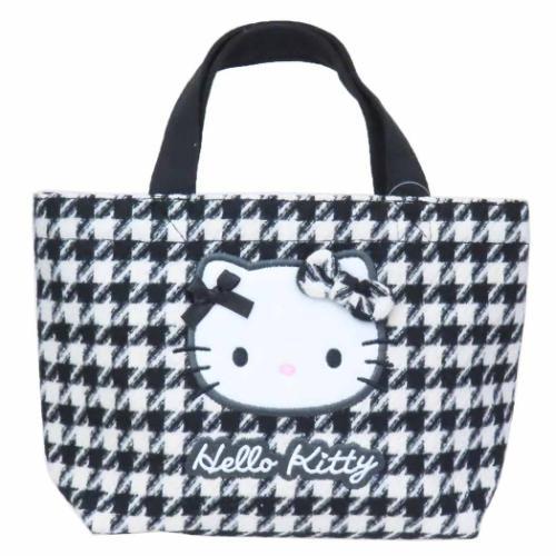 ミニトート ランチバッグ ハローキティ サンリオ 千鳥格子 ブラック お