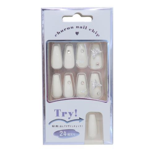 コスメ雑貨 ネイルチップ ロングスクエアタイプ WHITE JEWEL カミオ