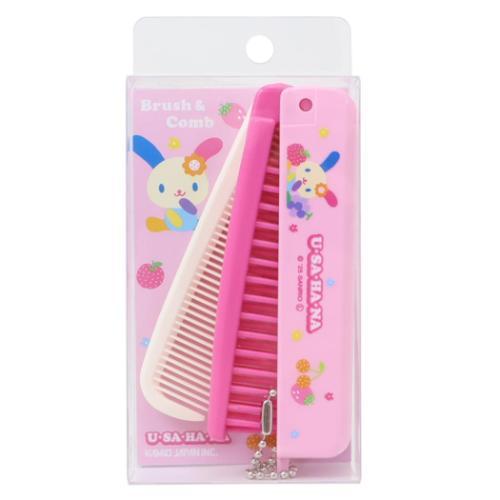 ヘアブラシ 折りたたみブラシ＆コーム フルーツ ウサハナ サンリオ