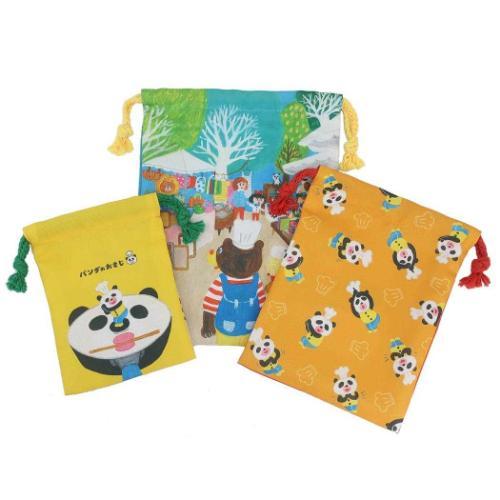 3P巾着 きんちゃくポーチ3枚セット 巾着袋 パンダのおさじ パンダのお
