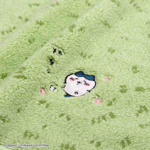 ミニタオル 無撚糸タオルハンカチ ちいかわ ハチワレ 草むら グリーン