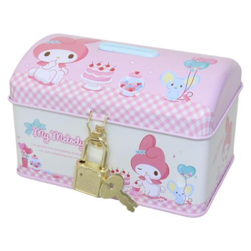 貯金箱 カギ付き缶バンク マイメロディ サンリオ ガールズピンク