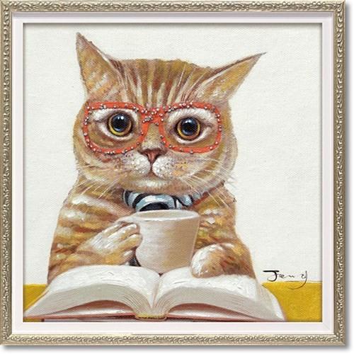 オイル ペイント アート 動物画  カフェ キャット（Sサイズ） ユーパワー 33x33cm 爆買