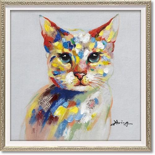 オイル ペイント アート 動物画 カラフル キャット（Sサイズ） ユーパワー 33x33cm 油絵 爆買