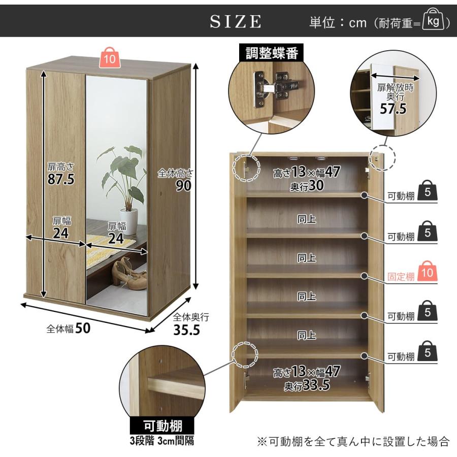 DORIS（ドリス） シューズボックス 靴箱 鏡付き 収納棚 ロータイプ