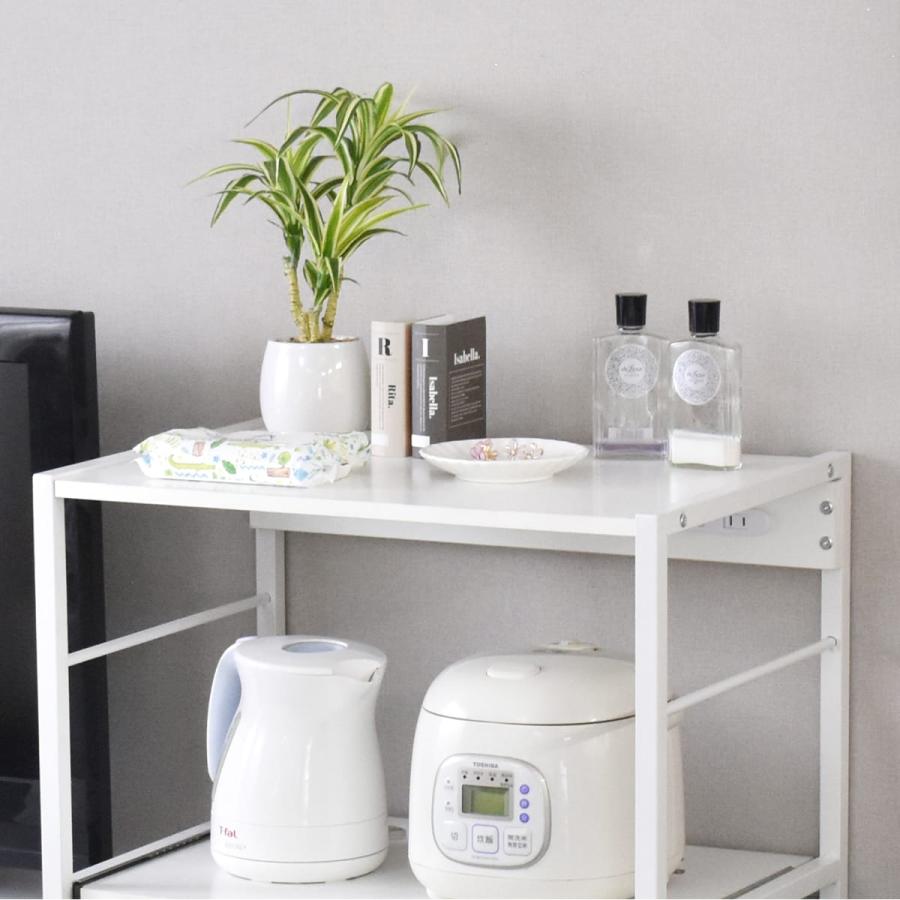 キッチンラック 収納 ロータイプ シェルフ シンプル レンジボード 棚 キッチン収納 スライド コンセント付き 幅60cm レンジラック リバー 北欧 | DORIS | 13