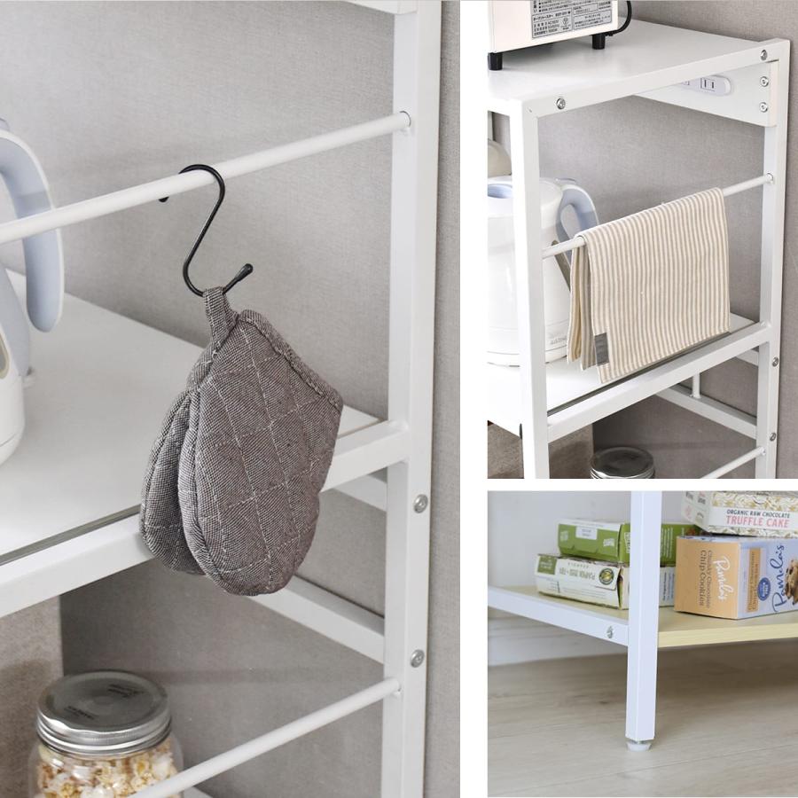 キッチンラック 収納 ロータイプ シェルフ シンプル レンジボード 棚 キッチン収納 スライド コンセント付き 幅60cm レンジラック リバー 北欧 | DORIS | 17