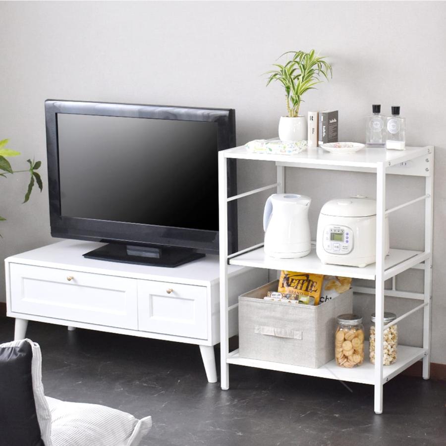 キッチンラック 収納 ロータイプ シェルフ シンプル レンジボード 棚 キッチン収納 スライド コンセント付き 幅60cm レンジラック リバー 北欧 | DORIS | 18