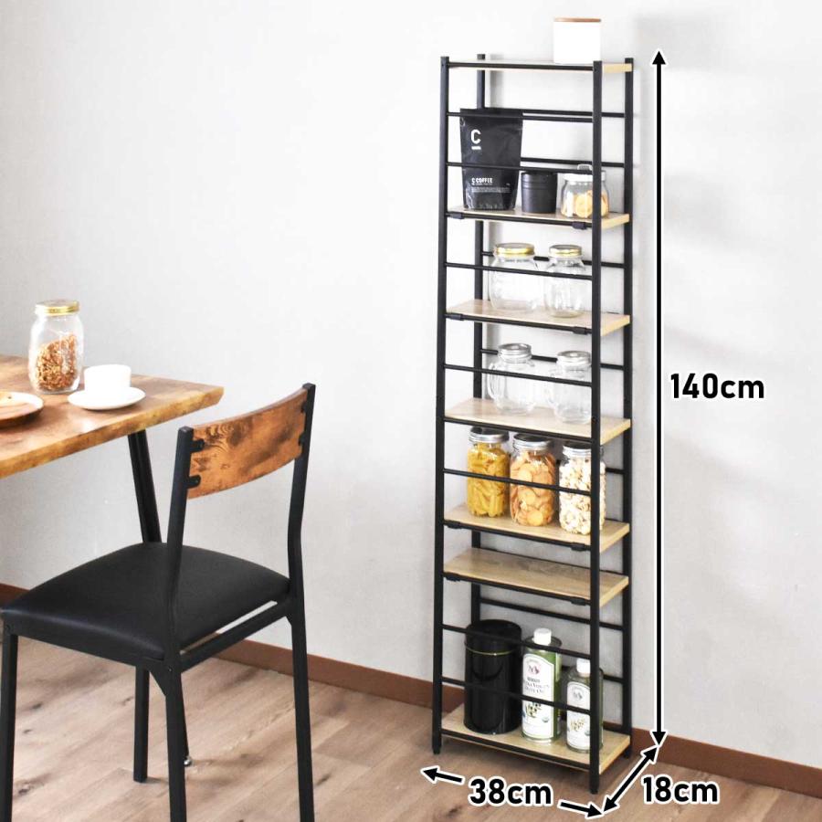 ラック スチールラック オープンラック 棚 8段 木製 スリム 幅18cm 奥行き38cm 高さ140cm 高さ調整 コーナーラック すきま収納 デッドスペース クレイン | DORIS | 03