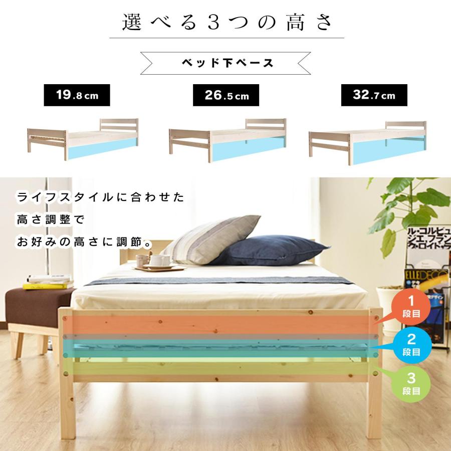 DORIS 天然木 すのこ ベッド ベット ベッドフレーム セミダブル 高さ 3