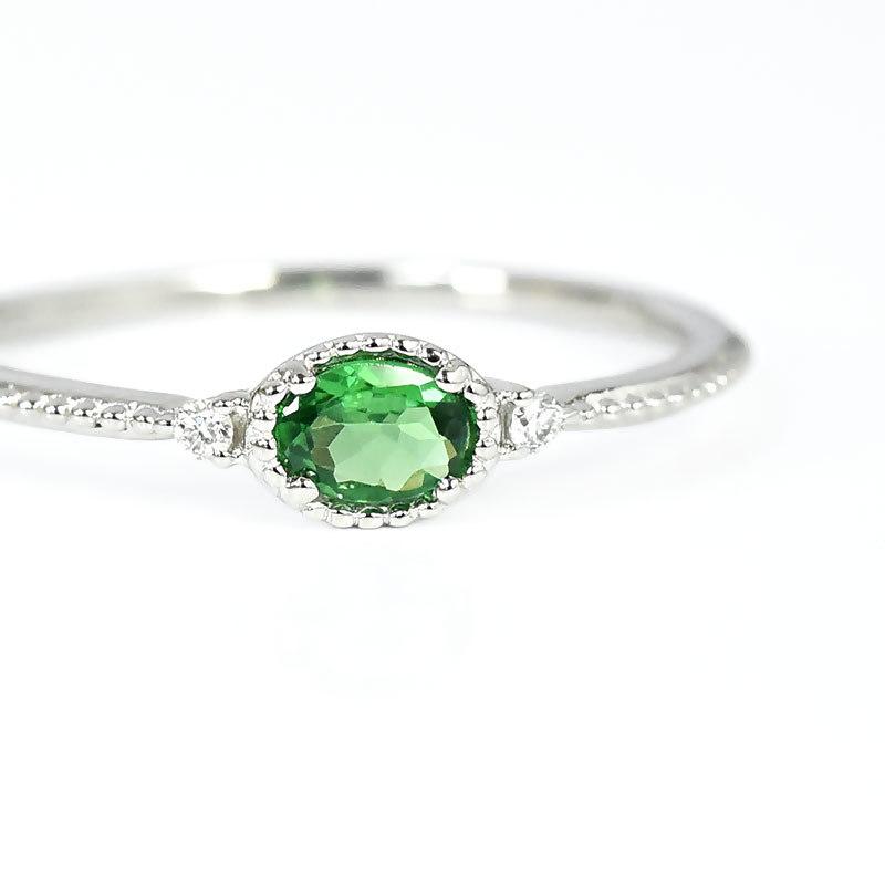 選べる宝石 グリーンガーネット ダイヤモンド 天然石 リング Pt950