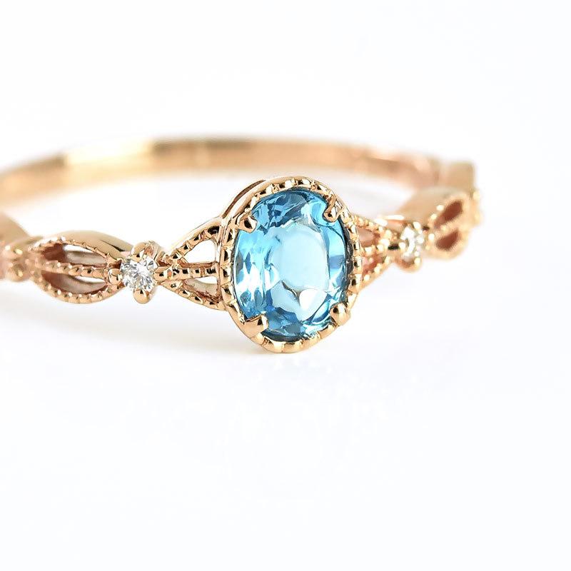 選べる宝石 ブルートパーズ ダイヤモンド 天然石 リング K18 Zoe