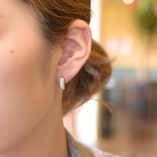 ダイヤモンド 天然石 パヴェ フープピアス 0.7ct K18 スナップピアス