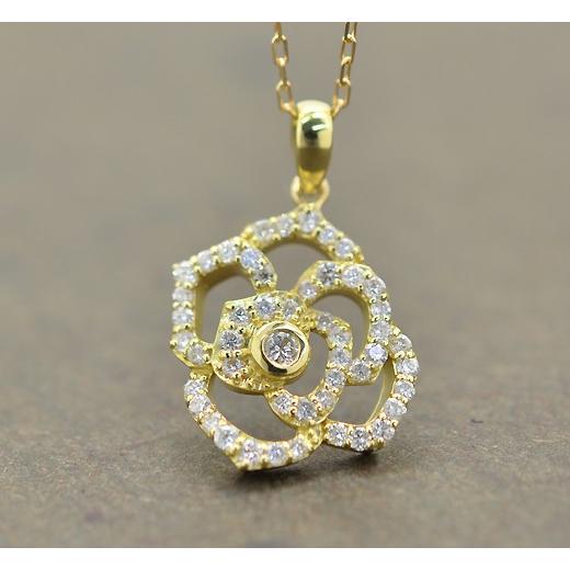 K18 ダイヤモンド 天然石 ペンダント ネックレス ローズ ダイアモンド rose 薔薇 バラ [diap0050]の画像