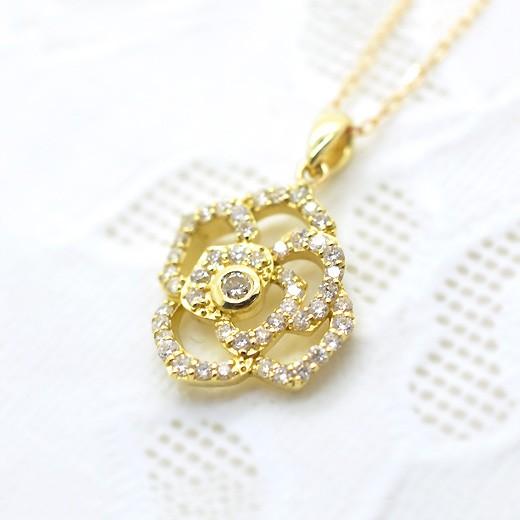 K18 ダイヤモンド 天然石 ペンダント ネックレス ローズ ダイアモンド rose 薔薇 バラ [diap0050]の画像