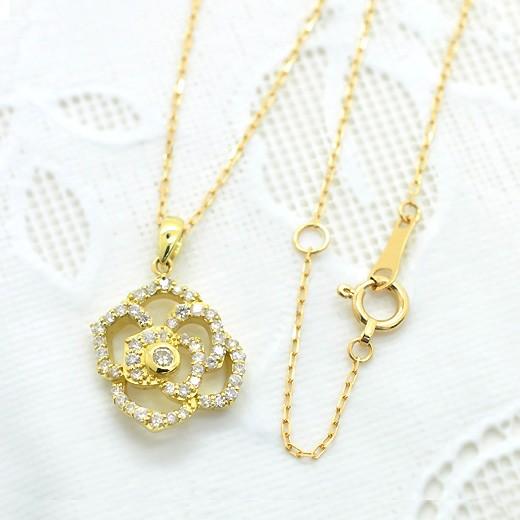 K18 ダイヤモンド 天然石 ペンダント ネックレス ローズ ダイアモンド rose 薔薇 バラ [diap0050]の画像