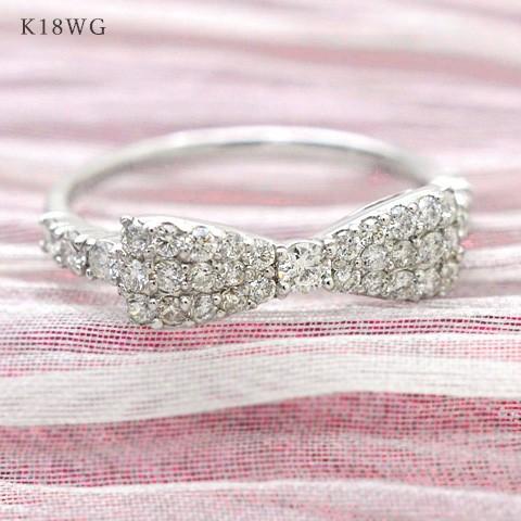 【フェア対象品】K18 ダイヤモンド 天然石 リボンリング 0.5ct 送料無料 18k 18金 [diar0079]の画像