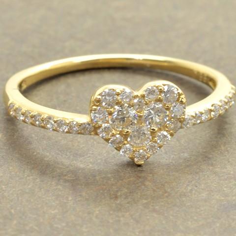 K18 ダイヤモンド ハート パヴェリング 0.3ct 指輪 レディース 