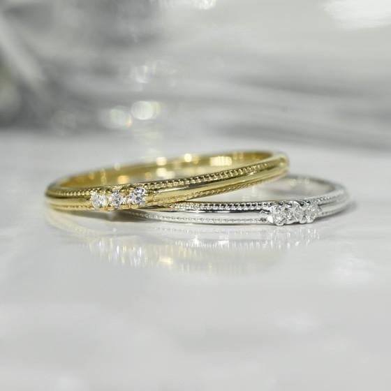 K18 リング ダイヤモンド 天然石 Triplets ミル打ち ツイスト 指輪