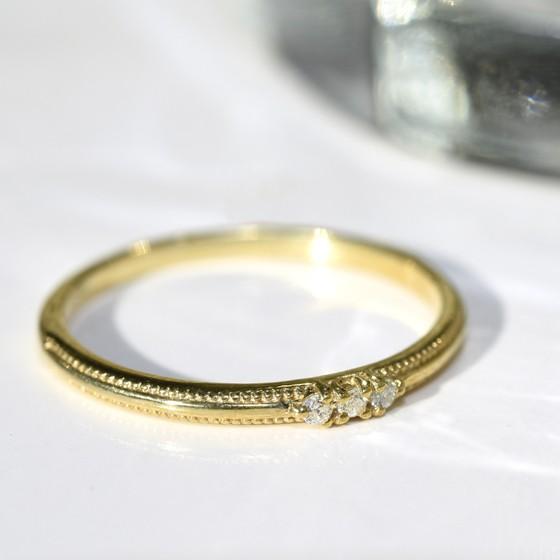 K18 リング ダイヤモンド 天然石 Triplets ミル打ち ツイスト 指輪