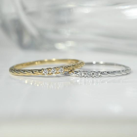 K18 リング ダイヤモンド 天然石 Triplets ミル打ち ツイスト 指輪