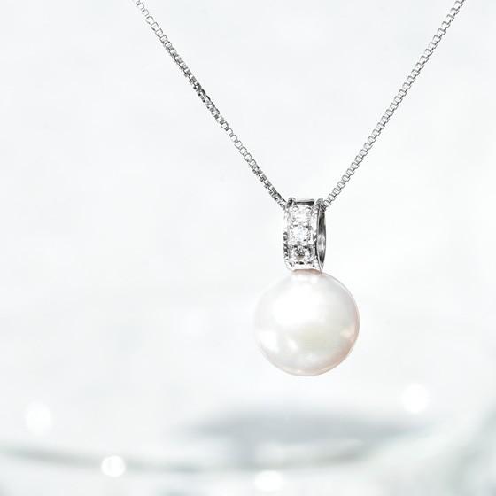 K18 アコヤパール 7.5mm ダイヤモンド 天然石 ネックレス Drum 18k 18